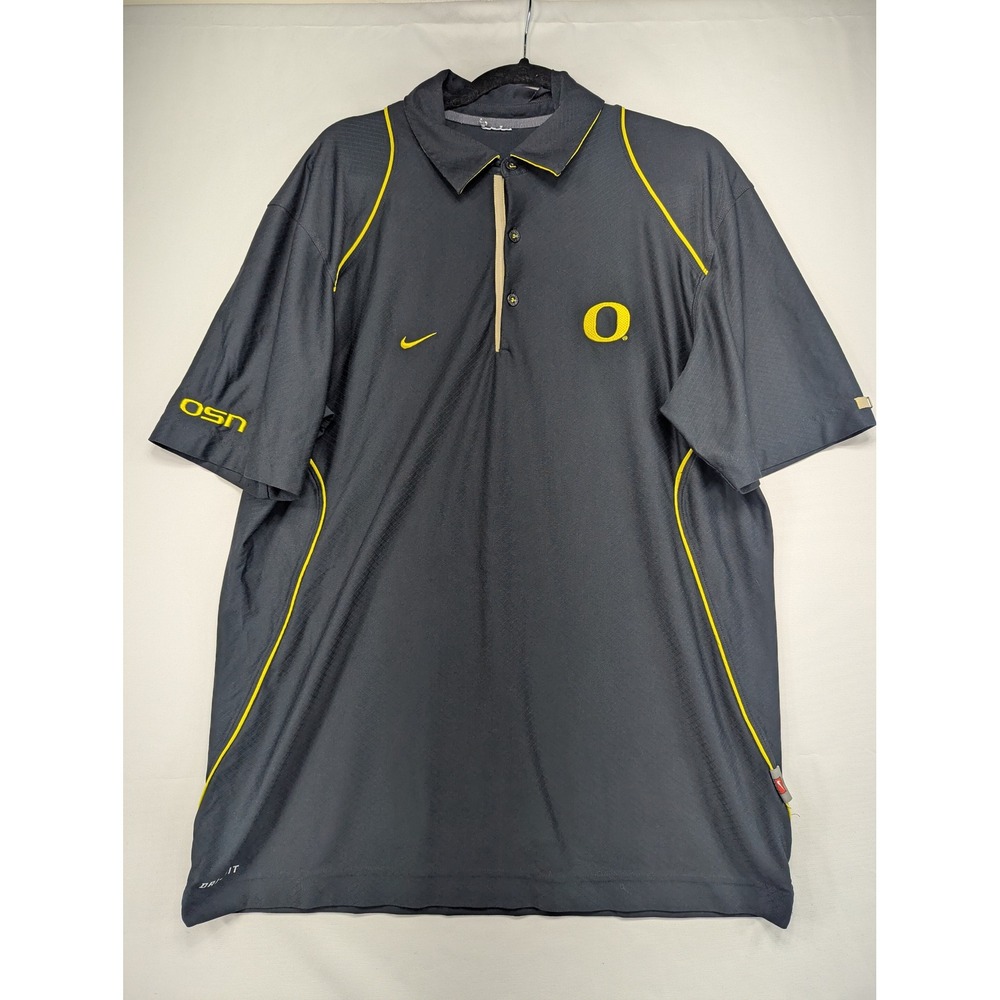 Nike Oregon Ducks Golf Polo Shirt Mensโ XL Dri Fit Black Yellow